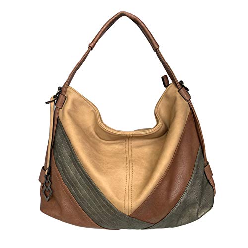 Women’s Classica Colorblock Hobo Bag Multicolor Handbag and Purses Patchwork Leather Shoulder Bags (khaki)