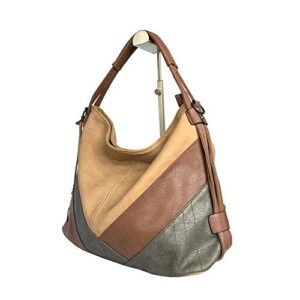 Women’s Classica Colorblock Hobo Bag Multicolor Handbag and Purses Patchwork Leather Shoulder Bags (khaki)