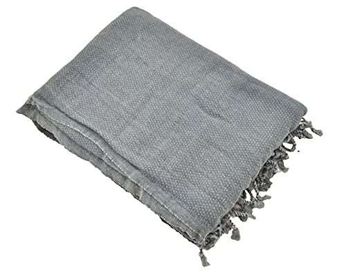 Stonewashed Turkish Throw Blanket in Charcoal Grey/Faded Black, Soft, Cozy and Lightweight, Perfect for Use as a Love Seat or Sofa Throw, Partical Bed Cover, Beach Blanket or Yoga Blanket