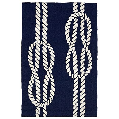 Liora Manne Capri Indoor Outdoor Rug - Nautical, Coastal Beach Theme, Tropical Décor, Comfortable & Durable, UV Stabilized, Stain Resistant Rug, Ropes Navy, 1'8" x 2' 6"