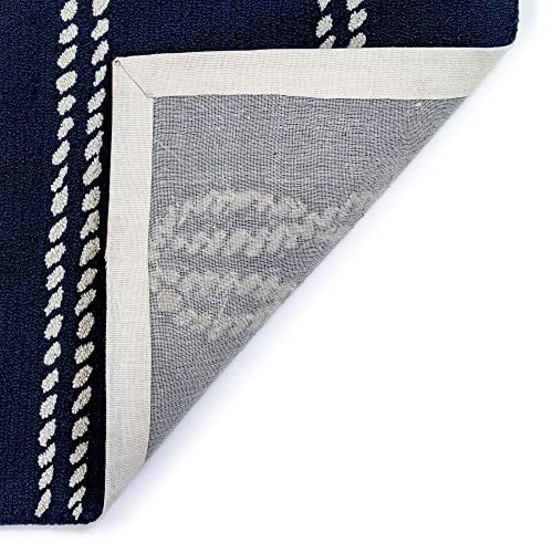 Liora Manne Capri Indoor Outdoor Rug - Nautical, Coastal Beach Theme, Tropical Décor, Comfortable & Durable, UV Stabilized, Stain Resistant Rug, Ropes Navy, 1'8" x 2' 6"