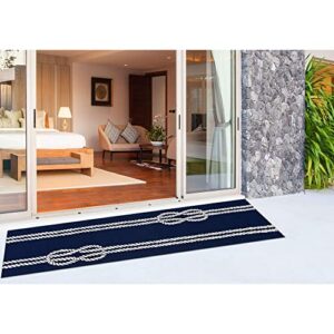 Liora Manne Capri Indoor Outdoor Rug - Nautical, Coastal Beach Theme, Tropical Décor, Comfortable & Durable, UV Stabilized, Stain Resistant Rug, Ropes Navy, 1'8" x 2' 6"