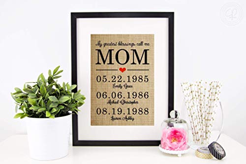 Personalized Christmas Gifts for Mom, Mother Daughter Gifts, Birthday, Anniversary: My Greatest Blessings Call Me MOM, Burlap Print -"MOM" CAN BE CHANGED TO ANY NAME! (UP TO 20 NAMES & DATES!)