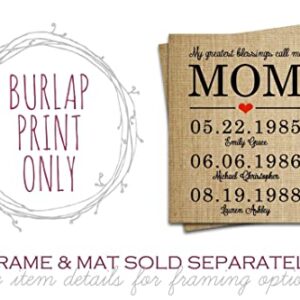 Personalized Christmas Gifts for Mom, Mother Daughter Gifts, Birthday, Anniversary: My Greatest Blessings Call Me MOM, Burlap Print -"MOM" CAN BE CHANGED TO ANY NAME! (UP TO 20 NAMES & DATES!)