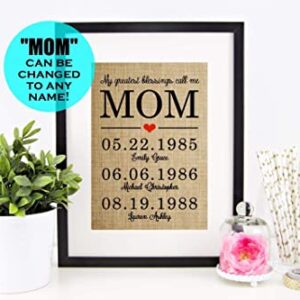 Personalized Christmas Gifts for Mom, Mother Daughter Gifts, Birthday, Anniversary: My Greatest Blessings Call Me MOM, Burlap Print -"MOM" CAN BE CHANGED TO ANY NAME! (UP TO 20 NAMES & DATES!)