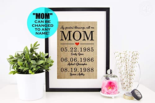 Personalized Christmas Gifts for Mom, Mother Daughter Gifts, Birthday, Anniversary: My Greatest Blessings Call Me MOM, Burlap Print -"MOM" CAN BE CHANGED TO ANY NAME! (UP TO 20 NAMES & DATES!)