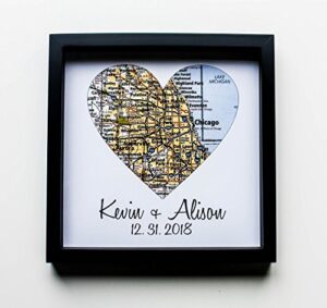first anniversary gift paper gift map heart framed art paper anniversary 1 year 1st anniversary gift