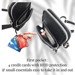 Women’s Vegan Leather Crossbody Smartphone Bag with RFID Blocking Technology (Classic Black)