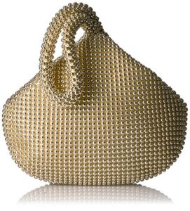 jessica mcclintock womens staci mesh wristlet pouch evening handbag, light gold, one size us