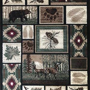 Carpet King Cabin Style Area Rug Rustic Western Country Bear Elk Deer Bear Wildlife Lodge Native Design 386 (5 Feet 2 Inch X 7 Feet 3 Inch)