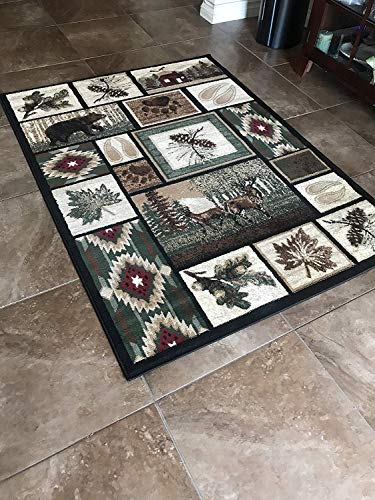 Carpet King Cabin Style Area Rug Rustic Western Country Bear Elk Deer Bear Wildlife Lodge Native Design 386 (5 Feet 2 Inch X 7 Feet 3 Inch)