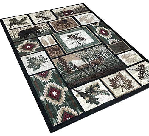 Carpet King Cabin Style Area Rug Rustic Western Country Bear Elk Deer Bear Wildlife Lodge Native Design 386 (5 Feet 2 Inch X 7 Feet 3 Inch)