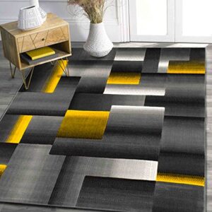 handcraft rugs abstract geometric modern squares pattern yellow/orange/silver/gray/black area rug (5x7, yellow)