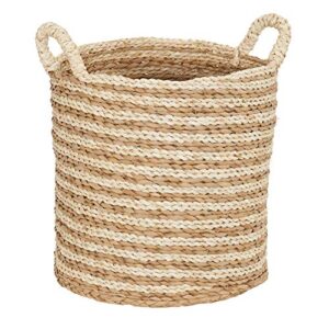 household essentials brown large round woven wicker storage basket with handles double weave