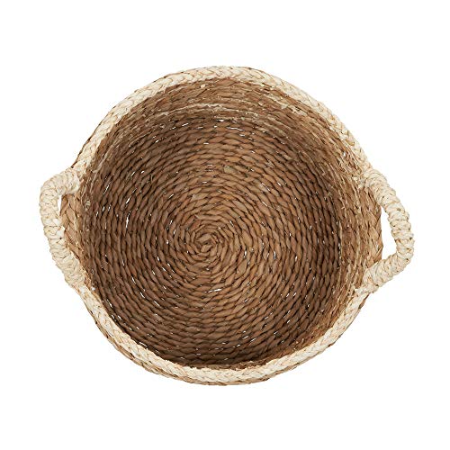 Household Essentials Brown Large Round Woven Wicker Storage Basket with Handles Double Weave