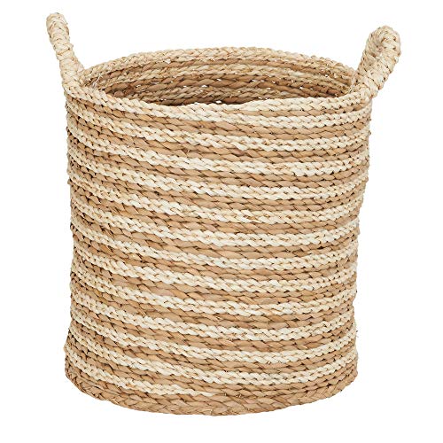 Household Essentials Brown Large Round Woven Wicker Storage Basket with Handles Double Weave