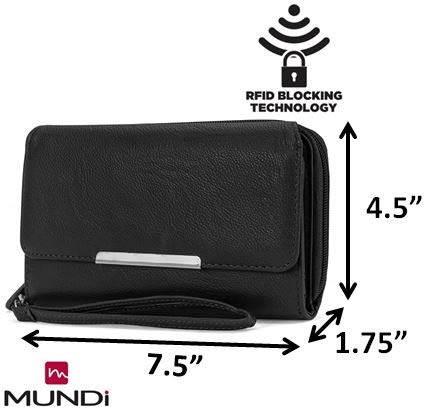 Mundi Big Fat Wallet Womens RFID Blocking Clutch Organizer Removable Wristlet ((Black))