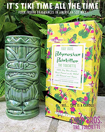 Tiki Torchette Candles from Fury Bros. | A 70-Hour Transport to The Tropics | Polynesian Painkiller - Pineapple, Coconut Cream, and Rum |Soy Wax, Vegan Friendly | Hand Poured in The USA, 12 oz