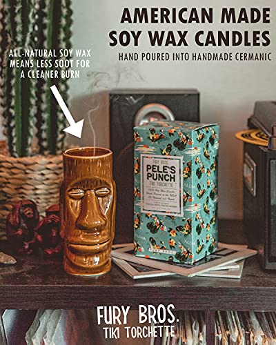 Tiki Torchette Candles from Fury Bros. | A 70-Hour Transport to The Tropics | Polynesian Painkiller - Pineapple, Coconut Cream, and Rum |Soy Wax, Vegan Friendly | Hand Poured in The USA, 12 oz