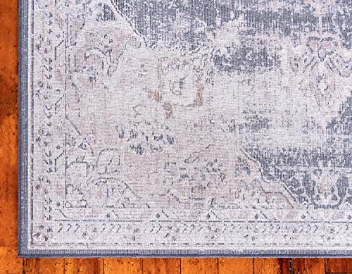 Unique Loom Chateau Collection Vintage, Distressed, Medallion, Rustic, Traditional Area Rug, 8' 0" x 10' 0", Beige/Navy Blue