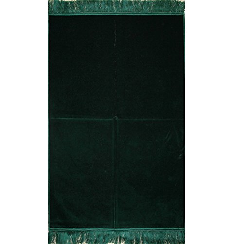 Modefa Turkish Islamic Velvet Janamaz Prayer Rug - Prayer Mat Carpet for Men and Women - Traditional Muslim Sajadah - Ramadan or Eid Gift - Solid Simple (Green)