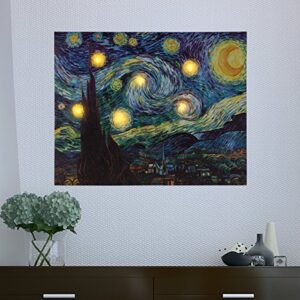lavish home wall art canvas with timer-van gogh starry night printed decor with led and color-changing lights for home and office, 16×20, multicolor