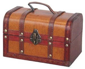 vintiquewise(tm decorative wood leather treasure box (small trunk only)