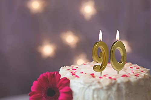 Gold 90th Birthday Candles,Number 90 Cake Topper for Party Decoration