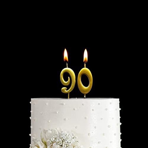 Gold 90th Birthday Candles,Number 90 Cake Topper for Party Decoration