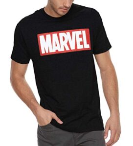marvel men’s comics simple classic logo t-shirt, black, medium