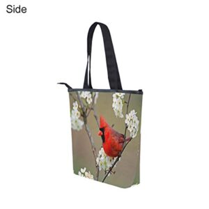 Women's Canvas Zipper Closure Handbag Red Cardinal Bird Tote Bag with Large Capacity