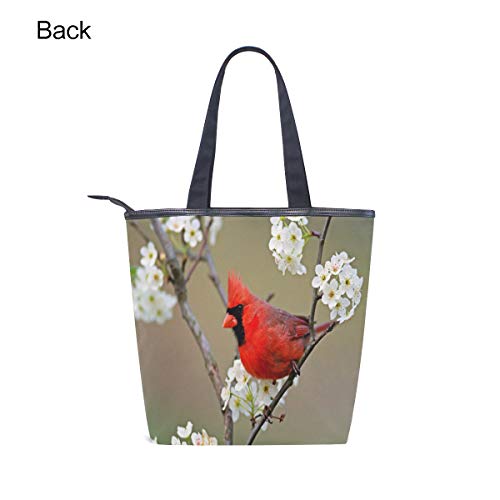 Women's Canvas Zipper Closure Handbag Red Cardinal Bird Tote Bag with Large Capacity