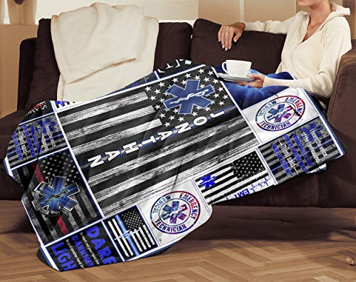 VTH GLOBAL Personalized Custom Name EMS EMT Paramedic Star of Life Thin White Line American Flag Appreciation Birthday Christmas Fleece Sherpa Blanket Bed Throw Size Tapestry Wall Hanging