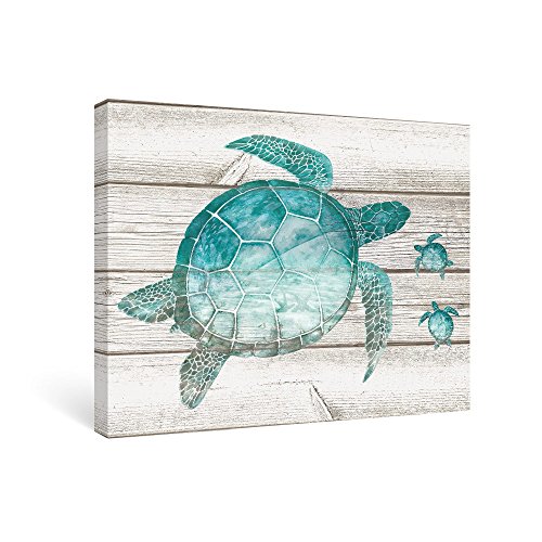 SUMGAR Bathroom Wall Art Bedroom Teal Decor Beach Pictures Coastal Ocean Canvas Paintings Sea Turtle,12x16 in