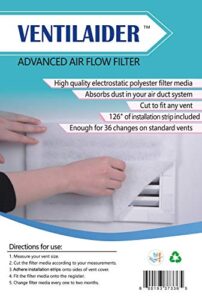 ventilaider complete air vent filter set 20″ x 84″ electrostatic media with 126″ of installation tape 35+ filters per roll for hvac, ac & heating intake registers & grilles to reduce dust and allergy