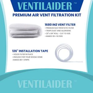 Ventilaider Complete Air Vent Filter Set 20" x 84" Electrostatic Media With 126" of Installation Tape 35+ Filters per Roll for HVAC, AC & Heating Intake Registers & Grilles to Reduce Dust and Allergy