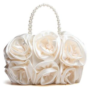 satin rose pure color evening bag evening clutches for women handbag purse wedding handbags with pearl beaded chain handle white