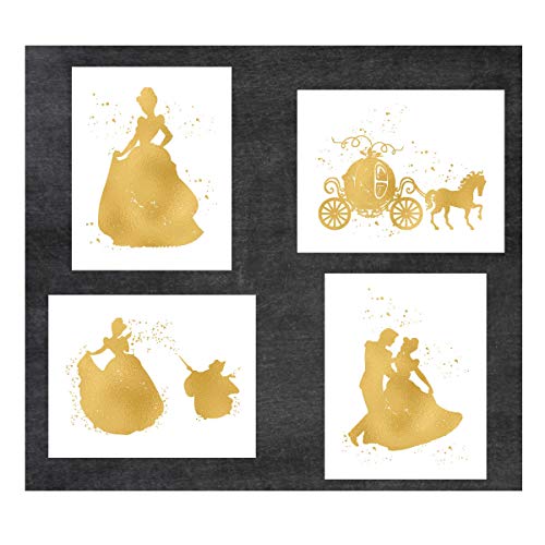 Simply Remarkable Cinderella, Princess and Disney Inspired - Pack of 4 Gold Poster Prints Photo Quality - Made in USA - Frame not Included (8x10, Cinderella 4 Pack - Gold)