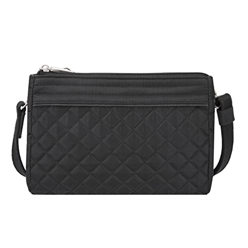 Travelon Anti-Theft Boho Clutch Crossbody, Black Quilted, 8.75" x 7" x 2"