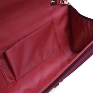 Elegant Rhinestone Bow Front Velvet Clutch Evening Bag Handbag, Burgundy