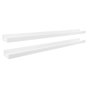 kiera grace set of two edge simple & classic decorative engineered wood floating wall-mounted picture frame shelves for home, room, & office, 44″ l x 4″ w x 2″ h, white, set of 2