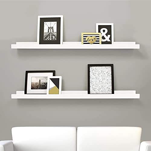 Kiera Grace Set of Two Edge Simple & Classic Decorative Engineered Wood Floating Wall-Mounted Picture Frame Shelves for Home, Room, & Office, 44" L x 4" W x 2" H, White, Set of 2