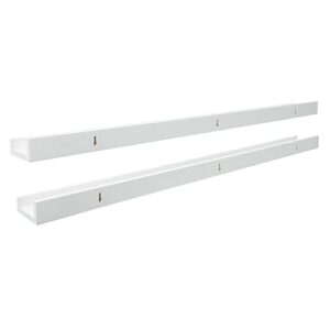 Kiera Grace Set of Two Edge Simple & Classic Decorative Engineered Wood Floating Wall-Mounted Picture Frame Shelves for Home, Room, & Office, 44" L x 4" W x 2" H, White, Set of 2