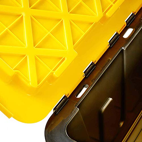 Homz 15 Gallon Tough Flip Lid Plastic Storage Container, Black and Yellow, (Pack of 6)