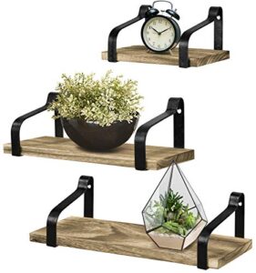 greenco rustic floating shelves, decorative wall mounted storage shelves for living room, dining room, office, bedrooms- set of 3