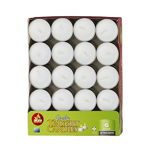 Ner Mitzvah 6 Hour Tea Light Candles - 80 Pack Bulk Package - White Unscented Travel, Centerpiece, Decorative Candle with Maxi Burn Time - Pressed Wax