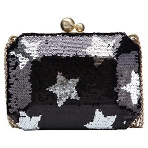 fawziya star sequin purse thick chain evening bags and clutches for wmen-black