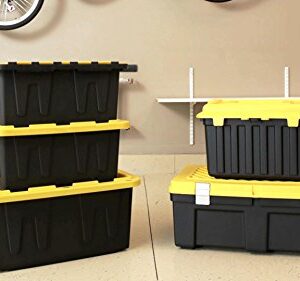 HOMZ 27 Gallon Durabilt Tough Storage Container, Black Base, Yellow Lid, Stackable, 4-Pack