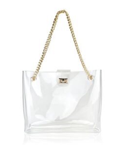 multifunction clear chain tote with turn lock womens shoulder handbag (clear)