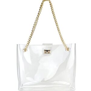 Multifunction Clear Chain Tote with Turn Lock Womens Shoulder Handbag (Clear)